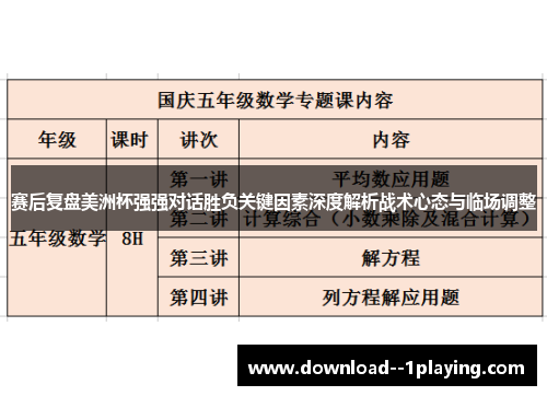 赛后复盘美洲杯强强对话胜负关键因素深度解析战术心态与临场调整